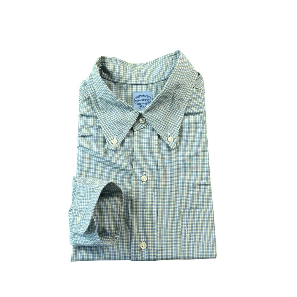 Mercer & Sons Blue Yellow Checked Cotton L/S Men's Button Front Size Large USA